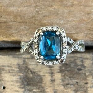Blue Topaz, Diamond Accented Ring, Set into 14k White Gold